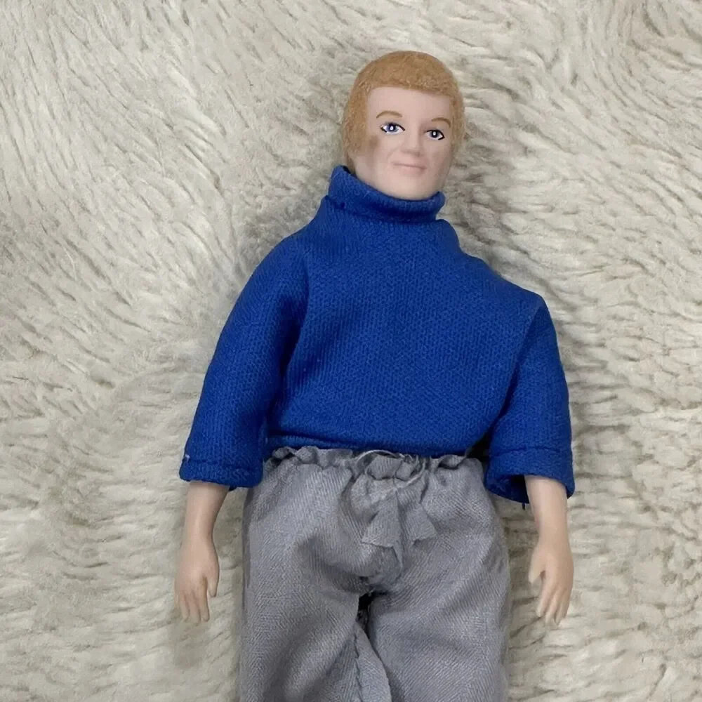 Town Square Miniatures Doll Man Father Blue Shirt 5.5” Figure 2019 Toy